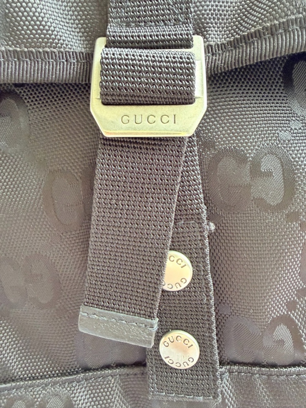Gucci Black GG Monogram Logo Backpack with Gold Emblem - Picture 6 of 14